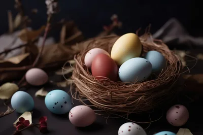 Easter Eggs In A Rustic Woven Nest