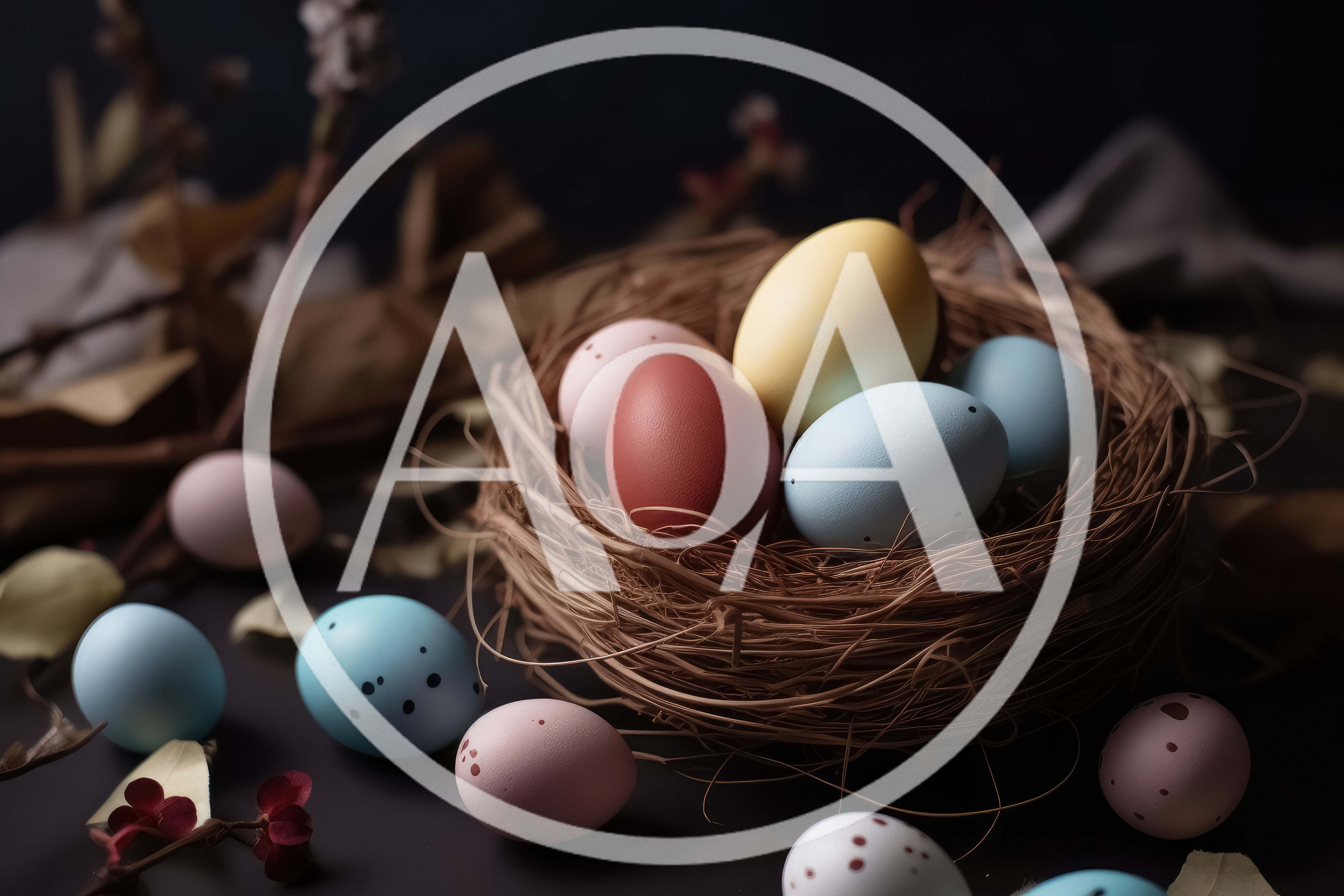 Easter Eggs In A Rustic Woven Nest