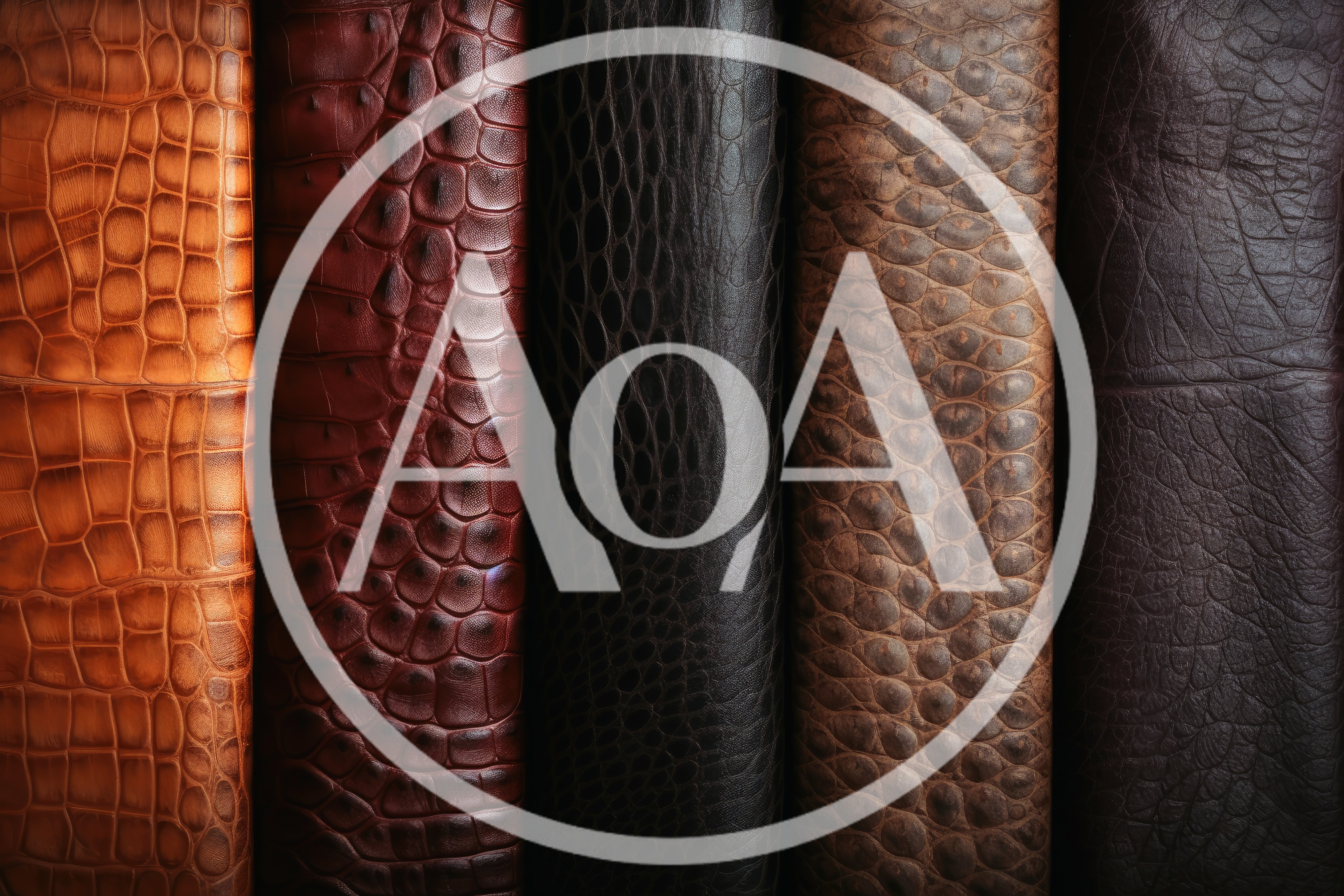 Five Vertical Strips of Textured Exotic Leather Samples