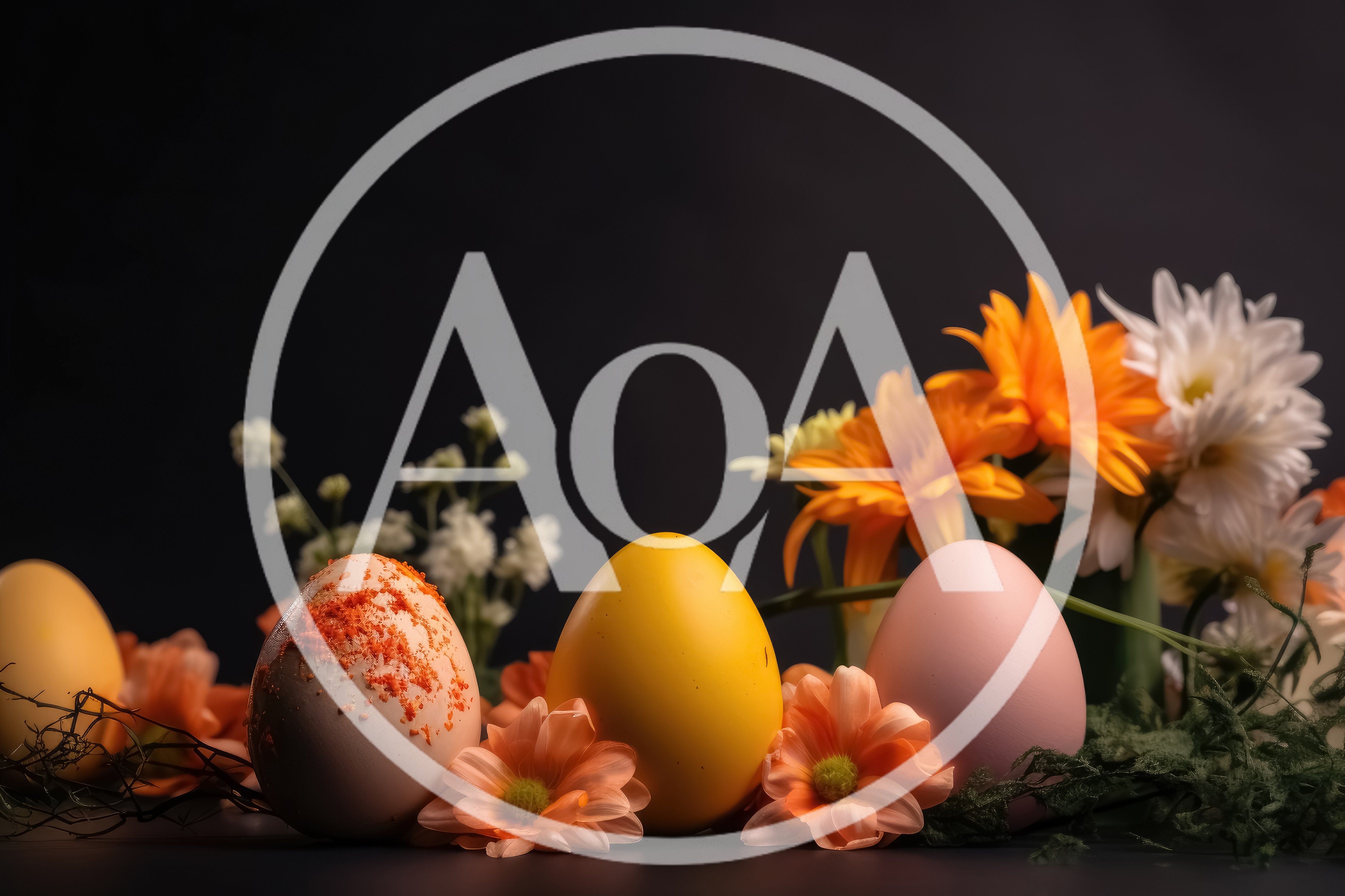 Easter Eggs With Spring Flowers On Dark Background