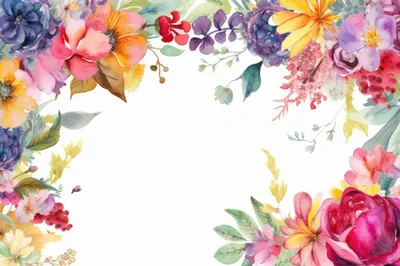 Watercolor Floral Frame With Vibrant Spring Flowers