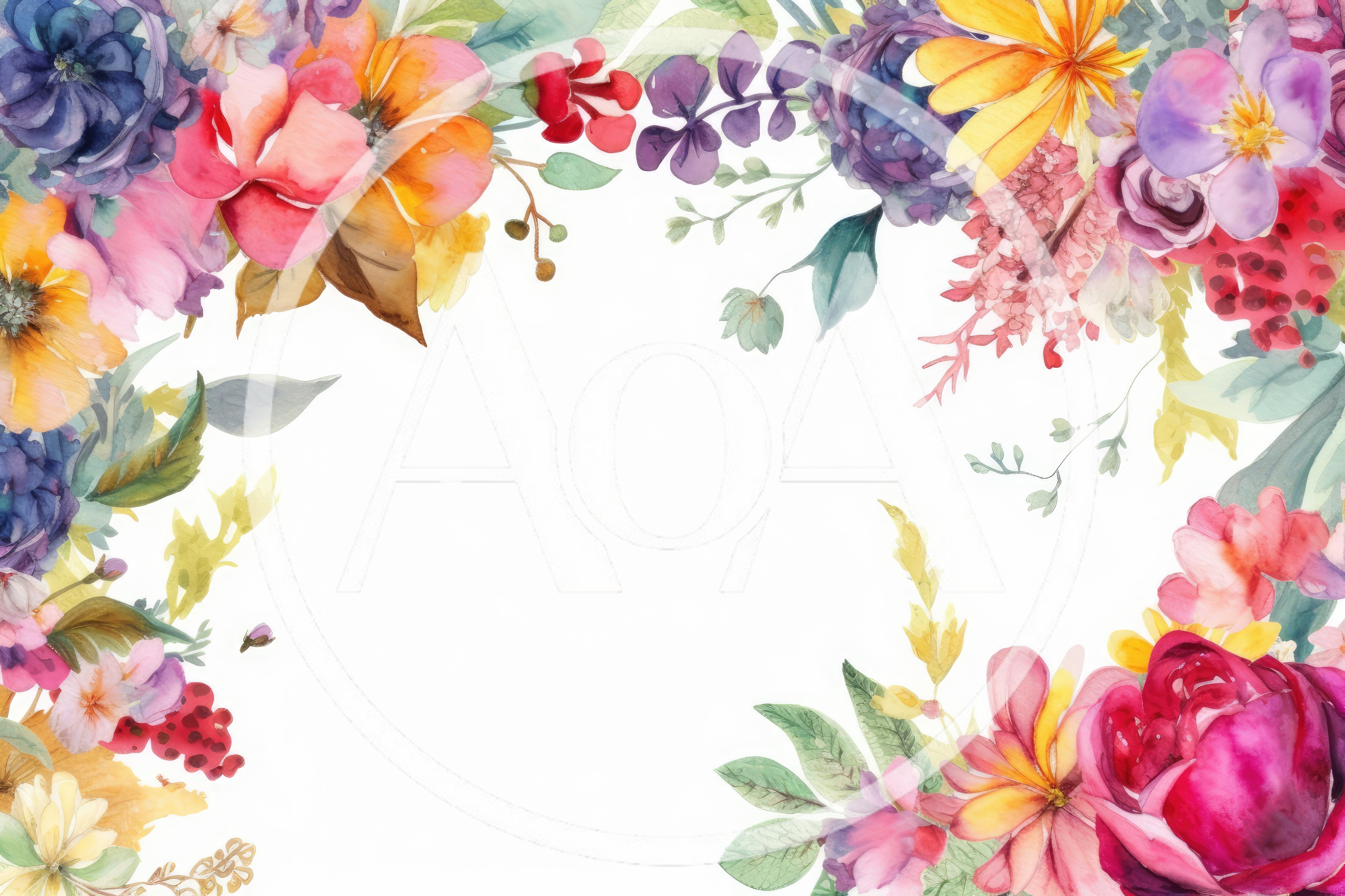 Watercolor Floral Frame With Vibrant Spring Flowers