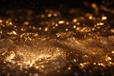 Abstract Golden Glitter Particles Floating In Dark Space
