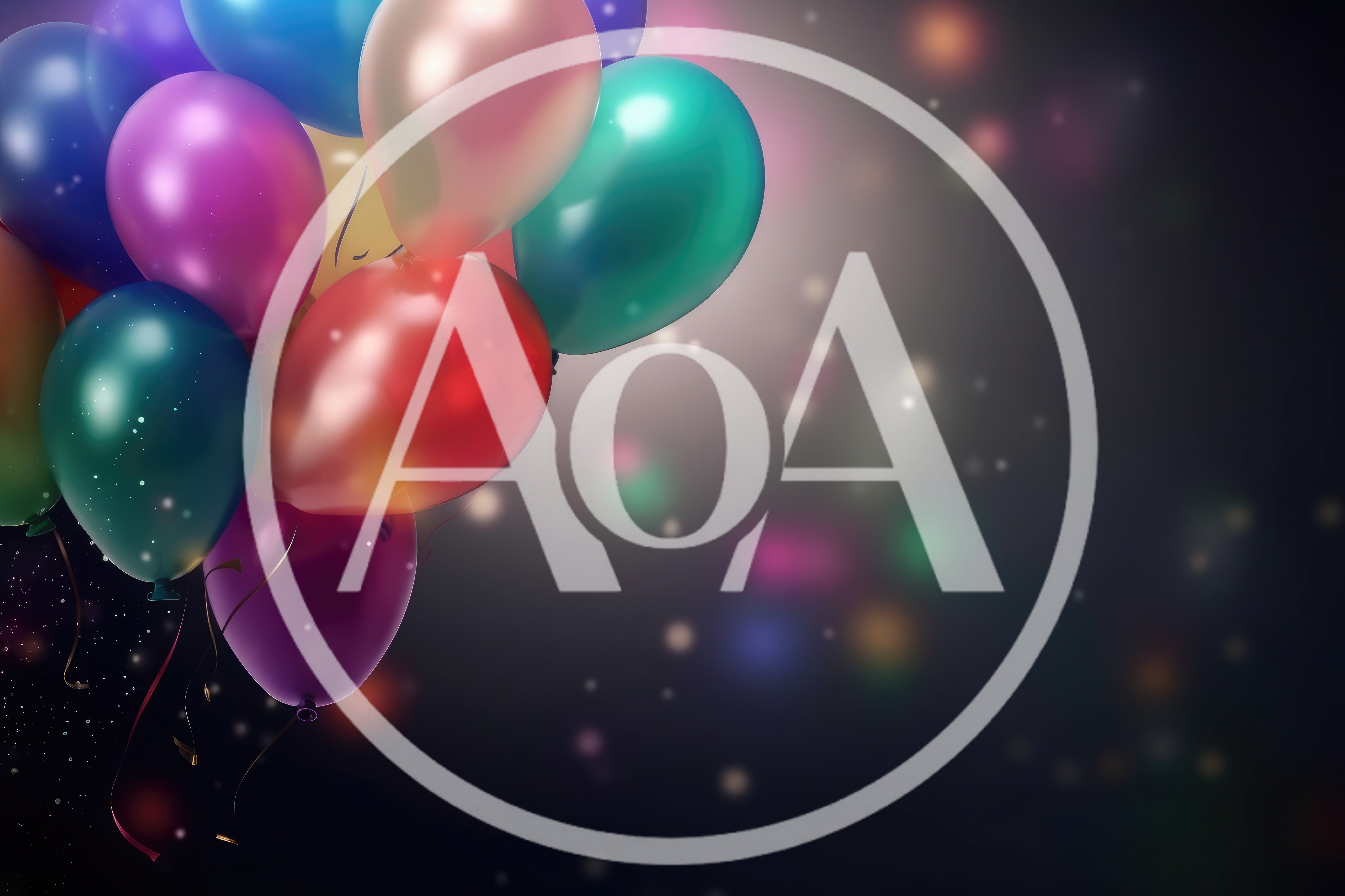 Colorful Party Balloons Floating Against Dark Bokeh Background