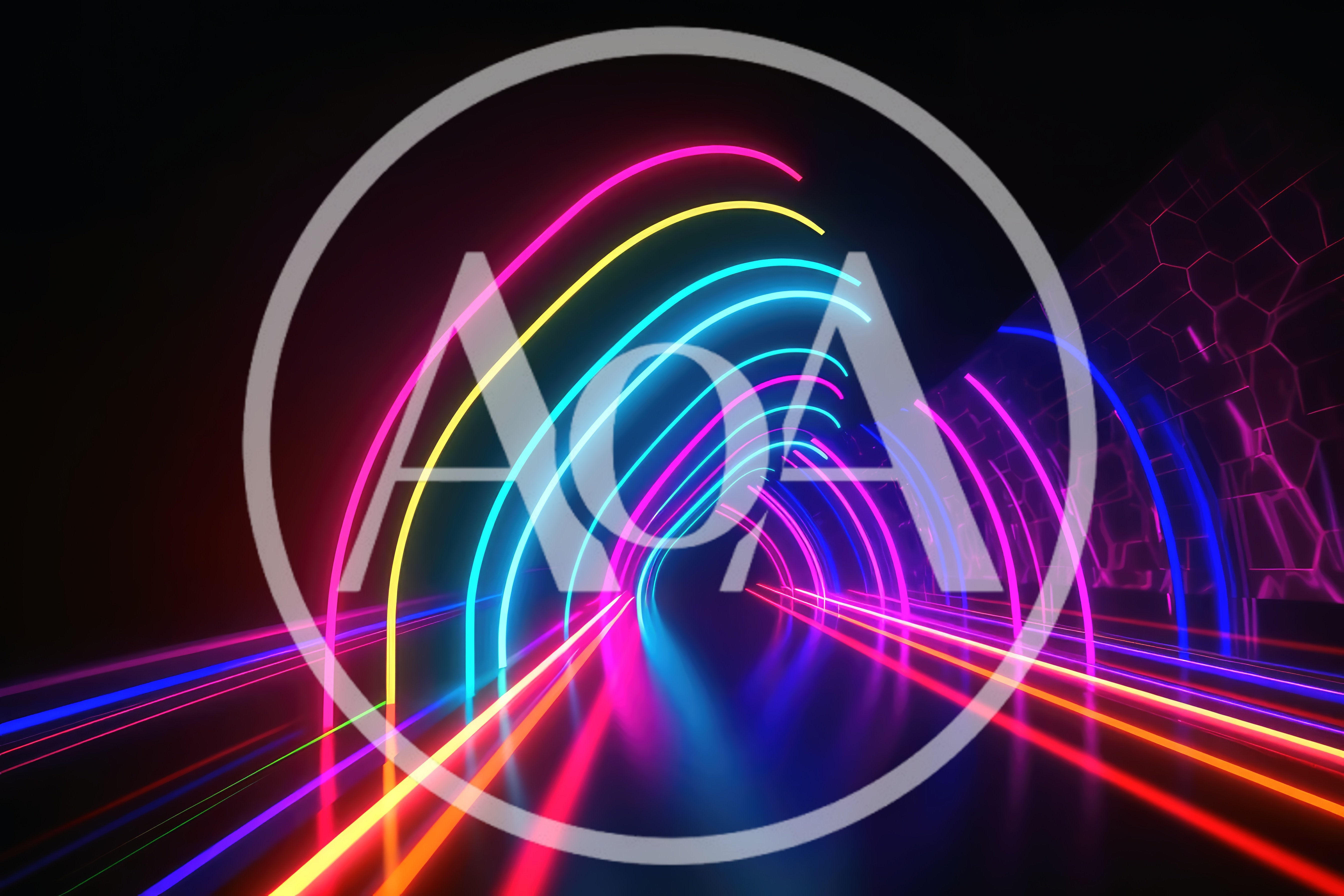 Neon Light Tunnel With Glowing Arches