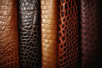 Five Distinctive Textured Leather Samples In Vertical Rows