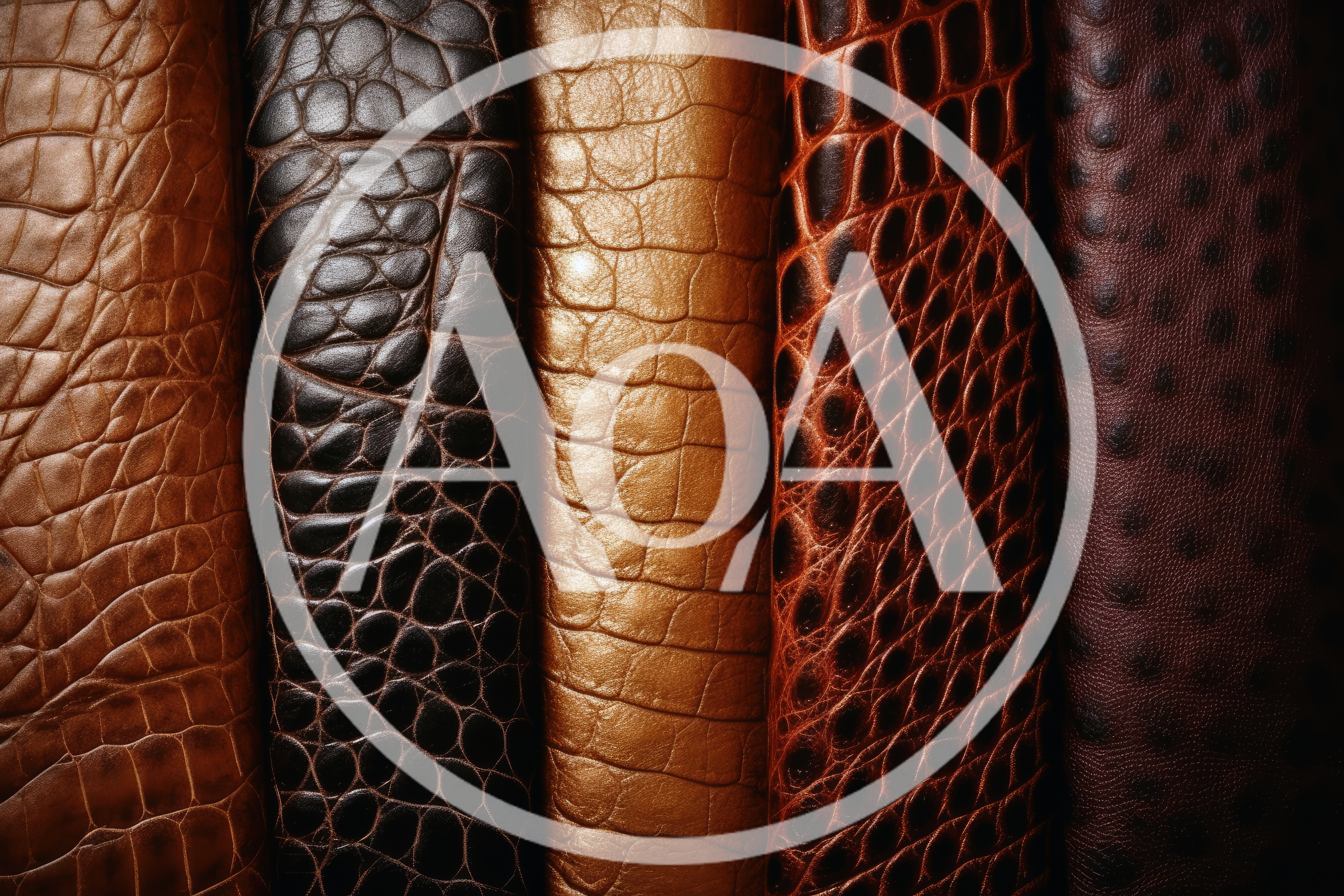 Five Distinctive Textured Leather Samples In Vertical Rows