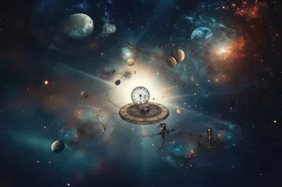 Surreal Celestial Clockwork Floating In Deep Space