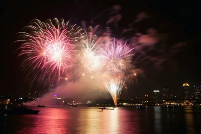 Vibrant Fireworks Display Over Pittsburgh Skyline At Night