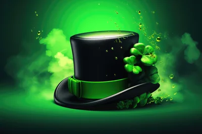 Black Top Hat With Green Shamrocks And Smoke