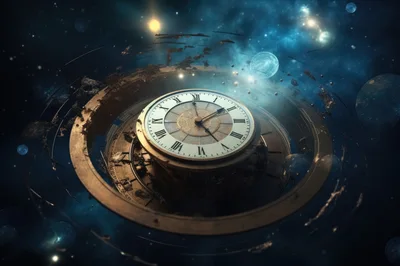 Surreal Clock Floating In Deep Space