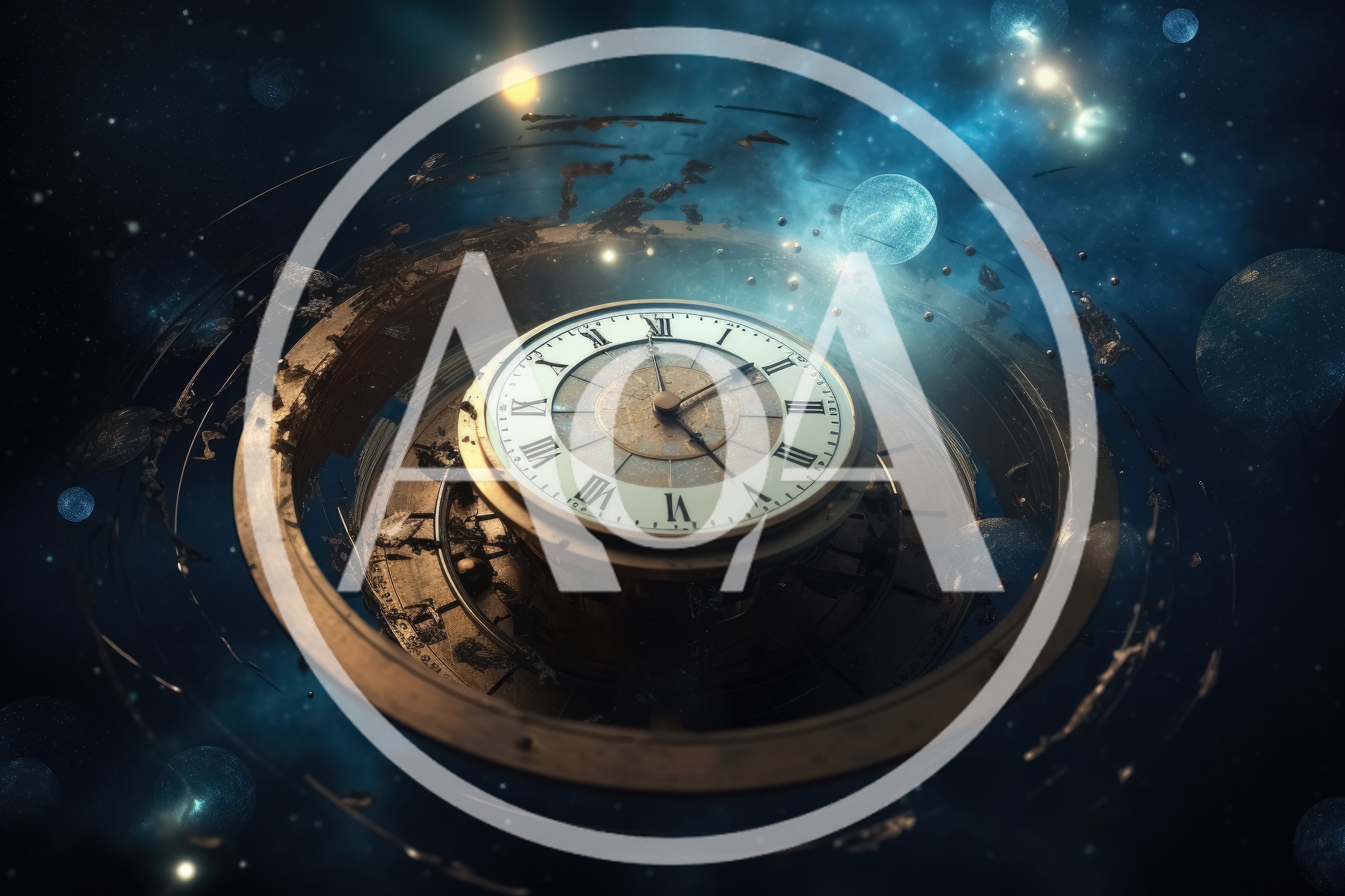 Surreal Clock Floating In Deep Space