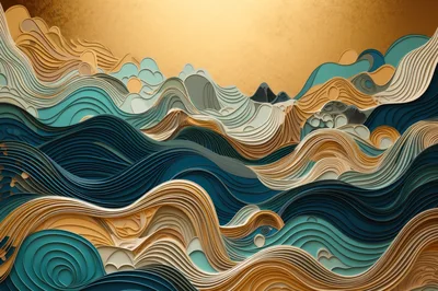 Abstract Layered Paper Cutout Ocean Waves