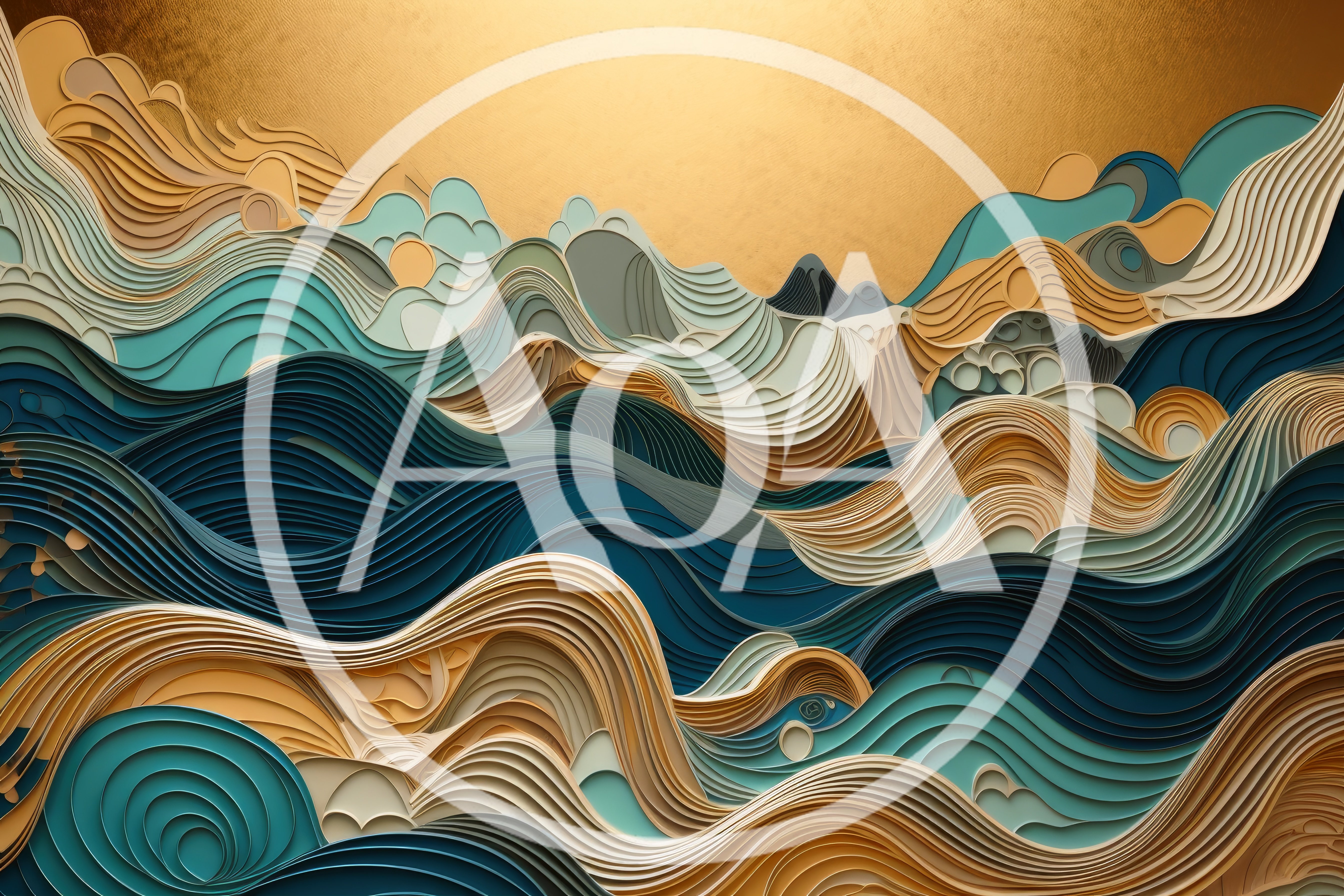 Abstract Layered Paper Cutout Ocean Waves