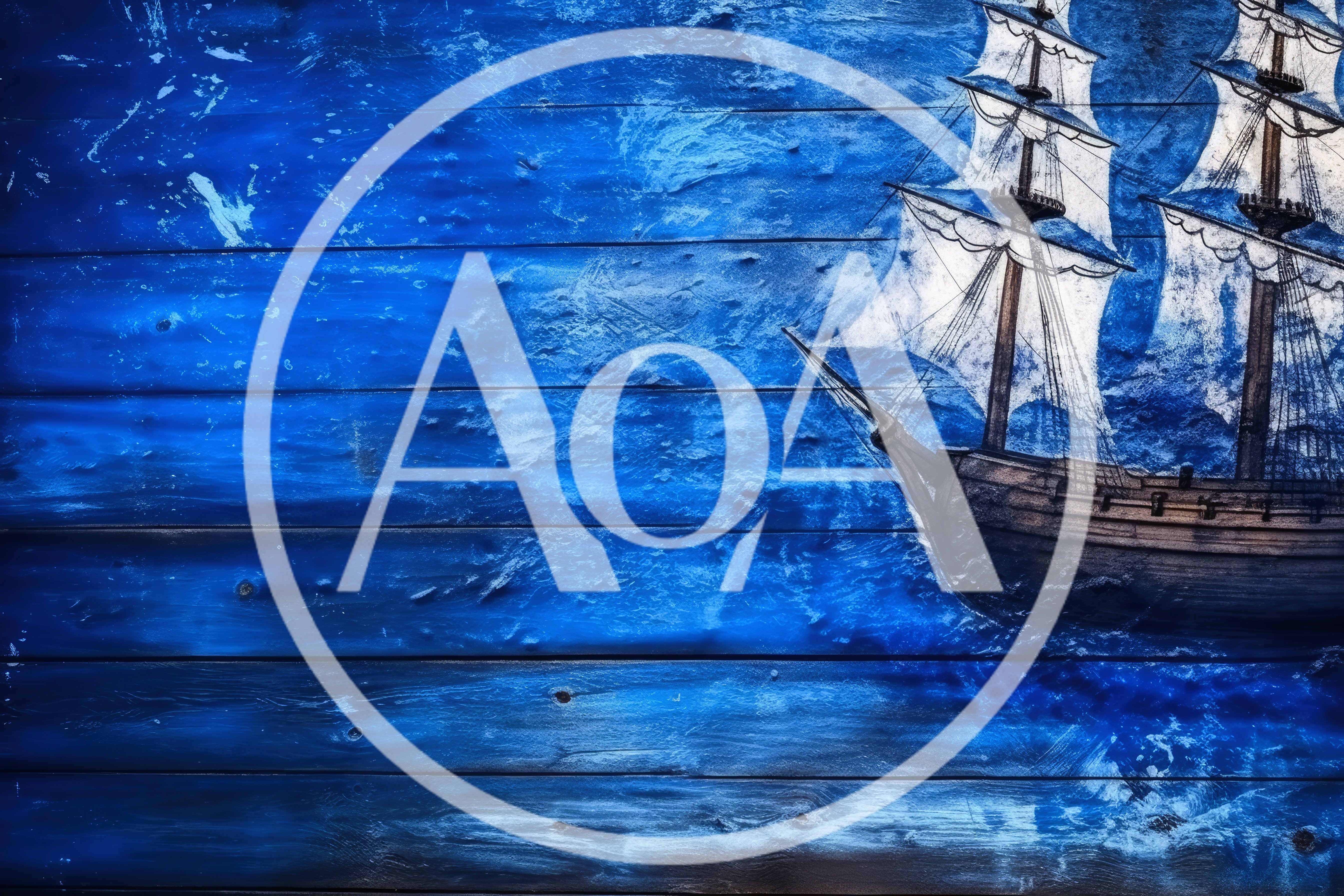 Vintage Sailing Ship Illustration On Blue Wooden Planks