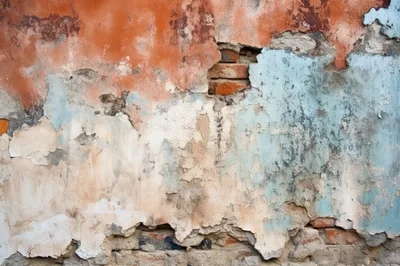 Weathered Wall With Peeling Paint And Exposed Brick