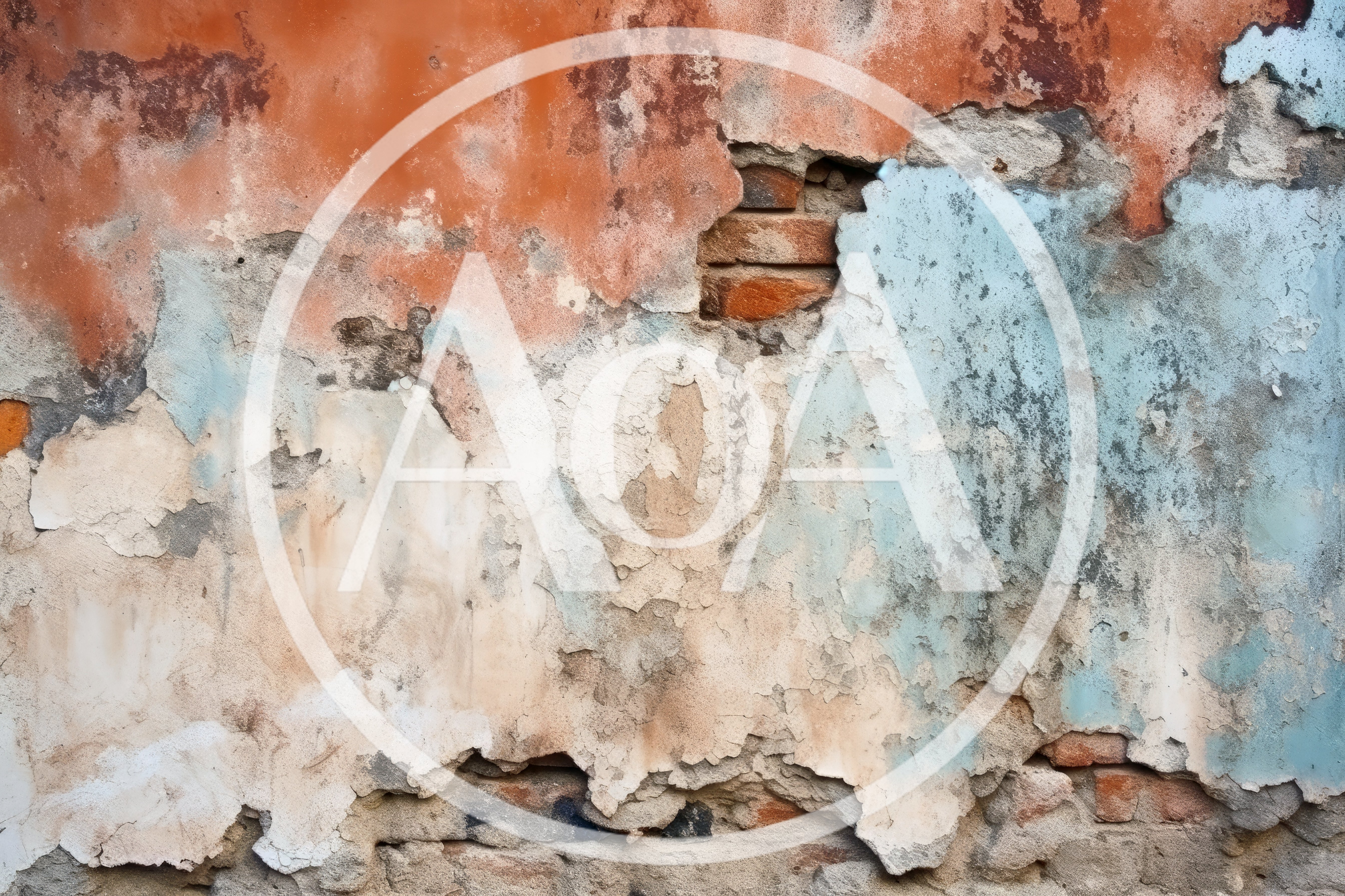 Weathered Wall With Peeling Paint And Exposed Brick