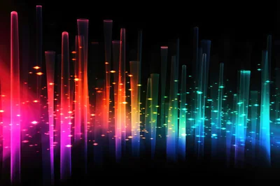 Abstract Digital Light Pillars With Glowing Particles
