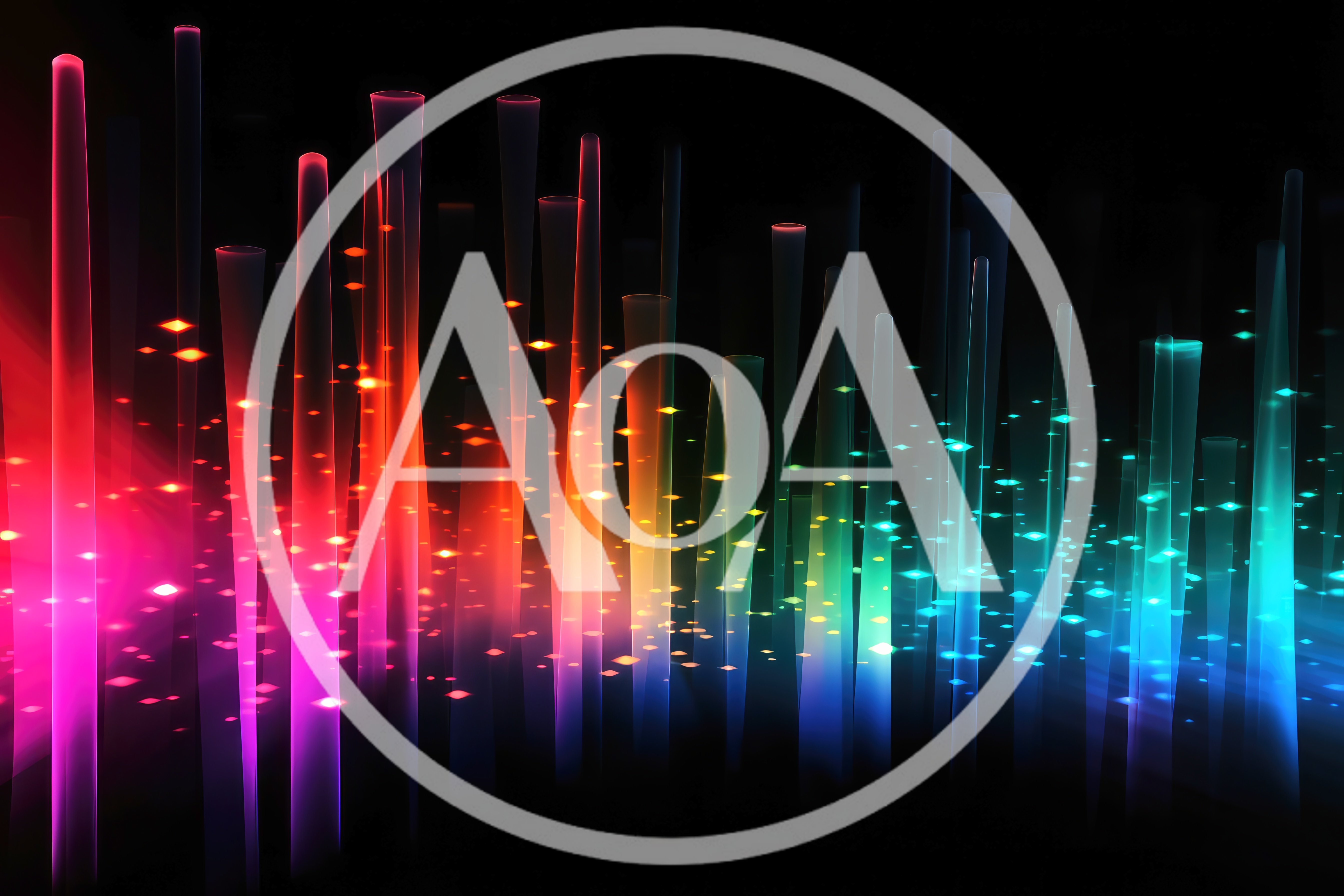Abstract Digital Light Pillars With Glowing Particles