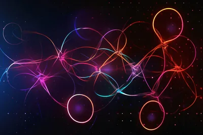 Abstract Glowing Neon Network Lines and Circles
