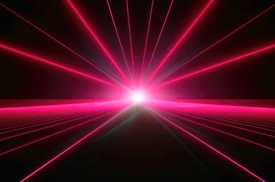 Abstract Pink Laser Light Beams In Dark Space