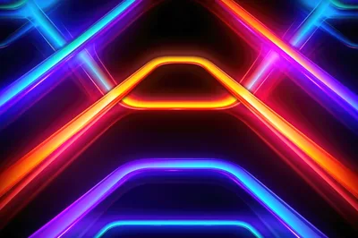 Abstract Neon Light Trails In Geometric Patterns