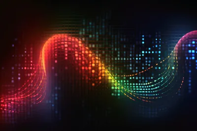 Abstract Digital Wave With Glowing Colorful Grid Pattern