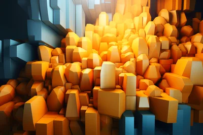 Abstract 3D Geometric Gold And Blue Crystal Structures