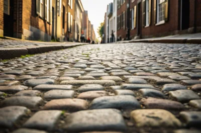 Low Angle View Of Historic Cobblestone Street