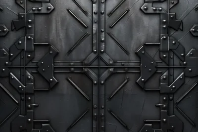Industrial Metal Door With Riveted Geometric Panels