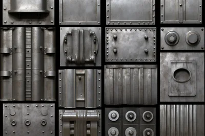 Industrial Metal Texture Panels With Rivets And Pipes