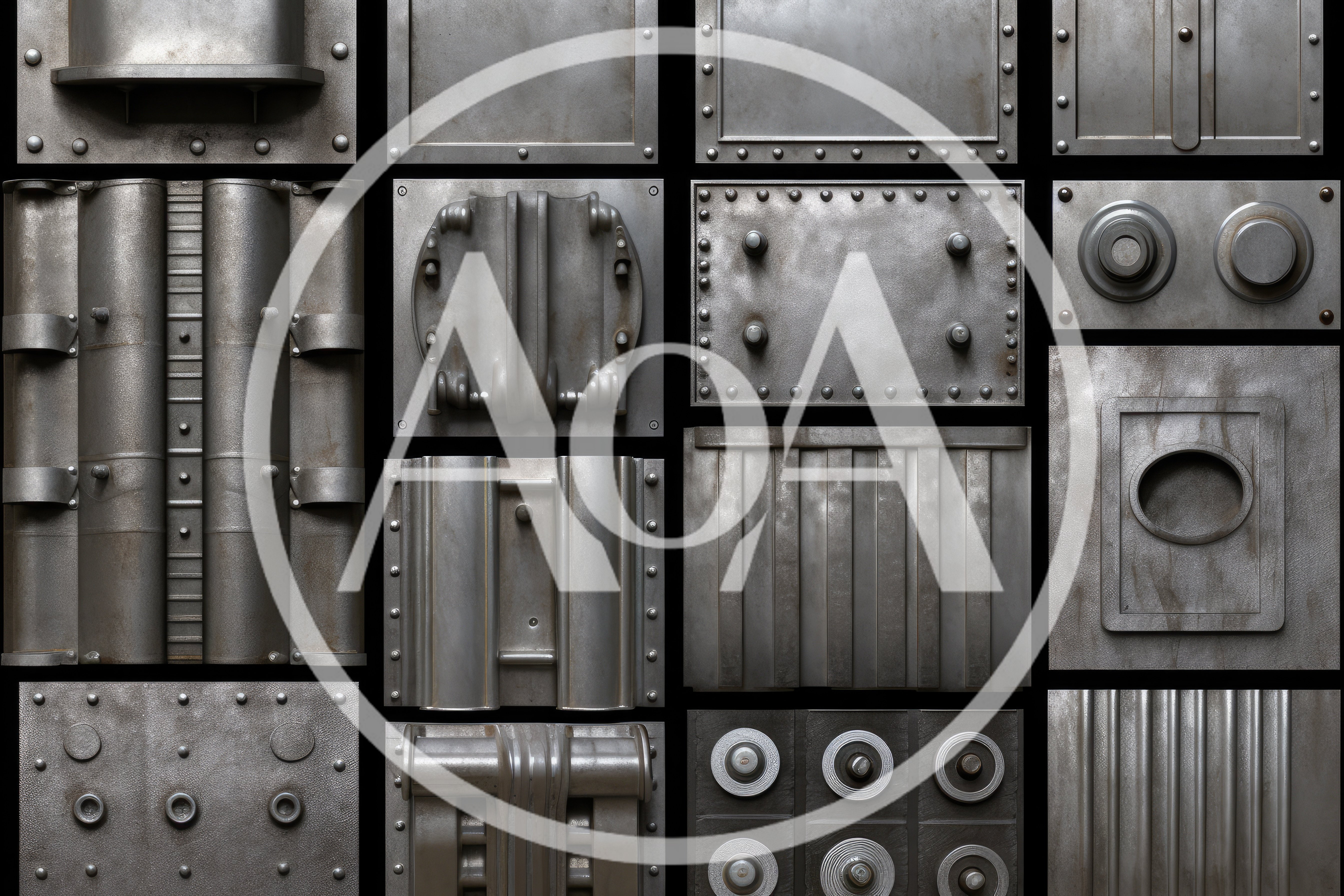 Industrial Metal Texture Panels With Rivets And Pipes