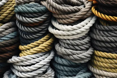 Coiled Nautical Ropes Stacked In A Warehouse