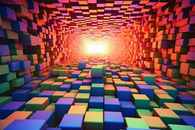 Abstract Digital Tunnel With Colorful Floating Cubes