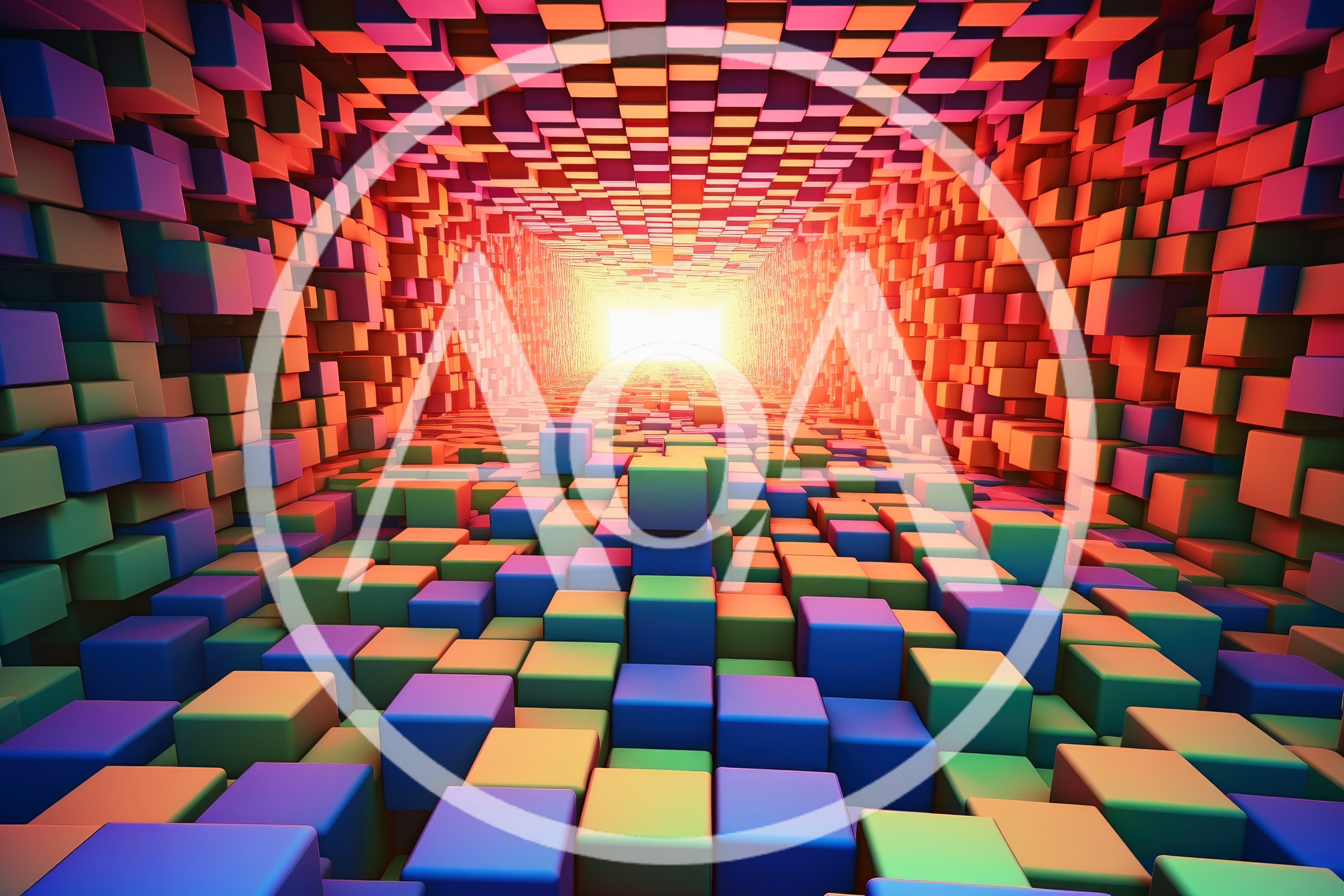 Abstract Digital Tunnel With Colorful Floating Cubes