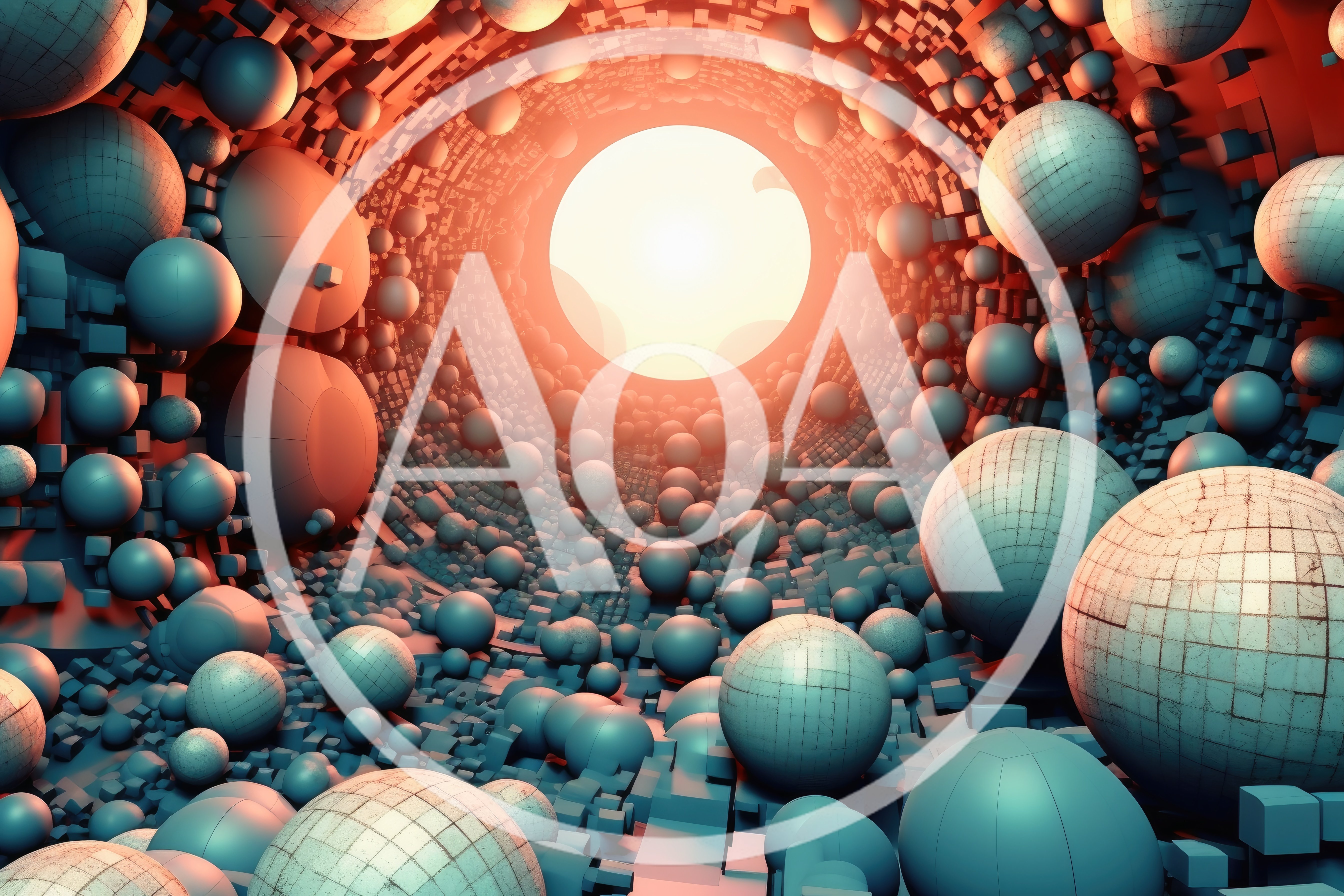 Abstract Futuristic Tunnel With Floating Spheres And Glowing Light