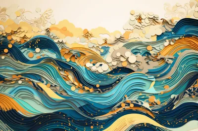 Abstract Paper Cutout Ocean Waves Illustration