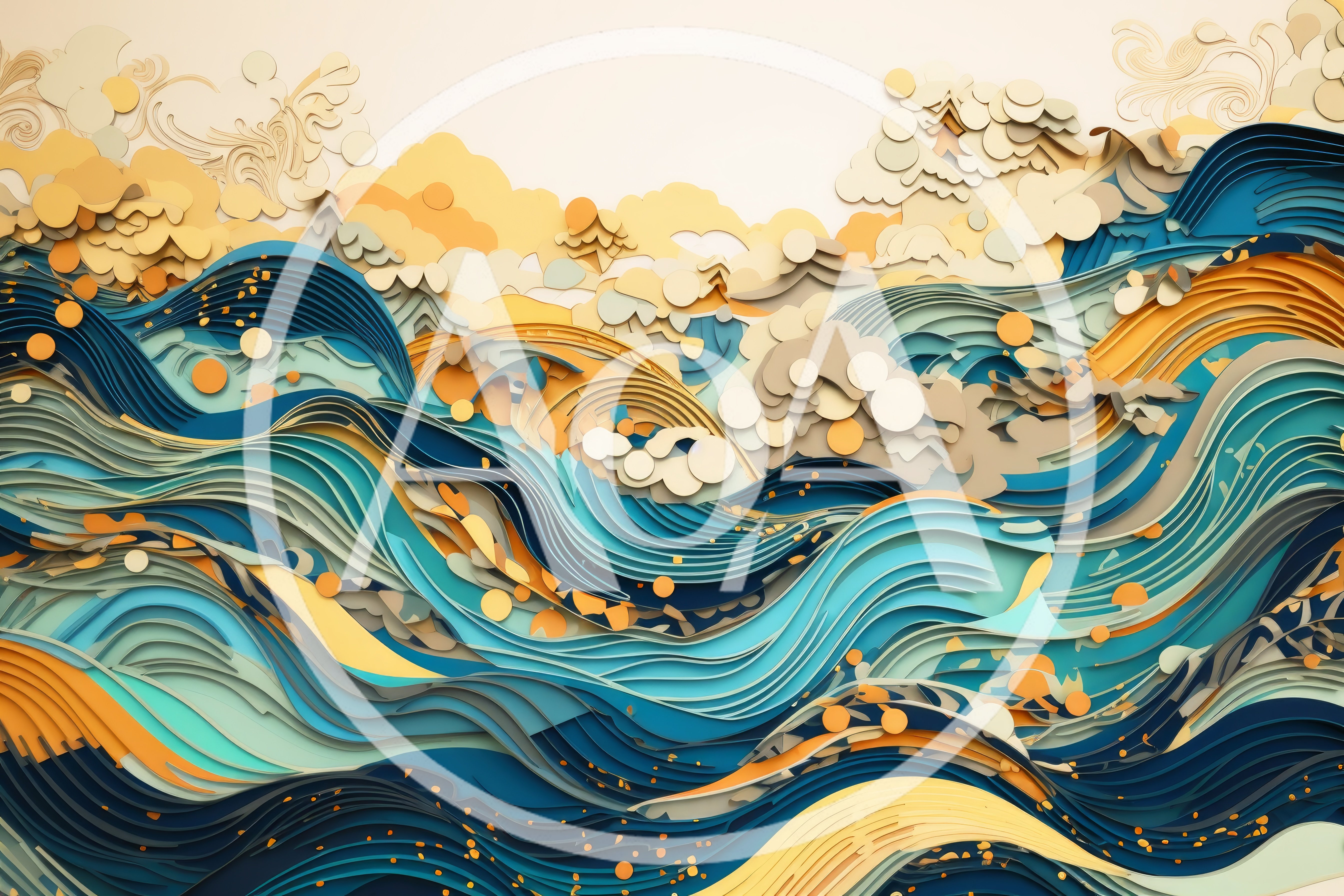 Abstract Paper Cutout Ocean Waves Illustration