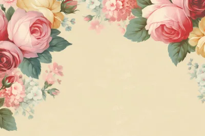 Vintage Floral Frame With Pink And Yellow Roses