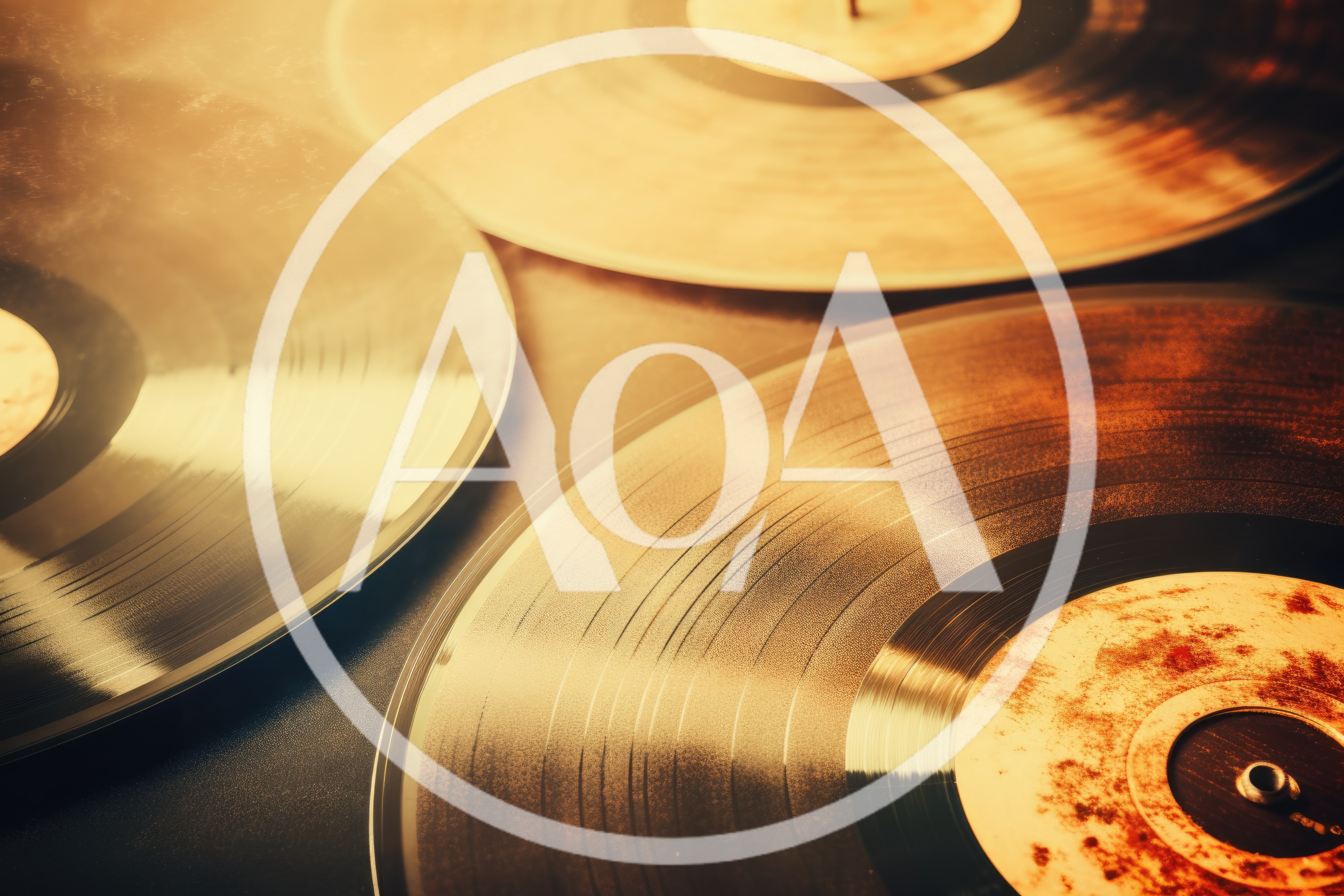 Three Vintage Vinyl Records With Warm Golden Lighting