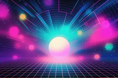 Retro Synthwave Grid Tunnel With Glowing Central Sphere