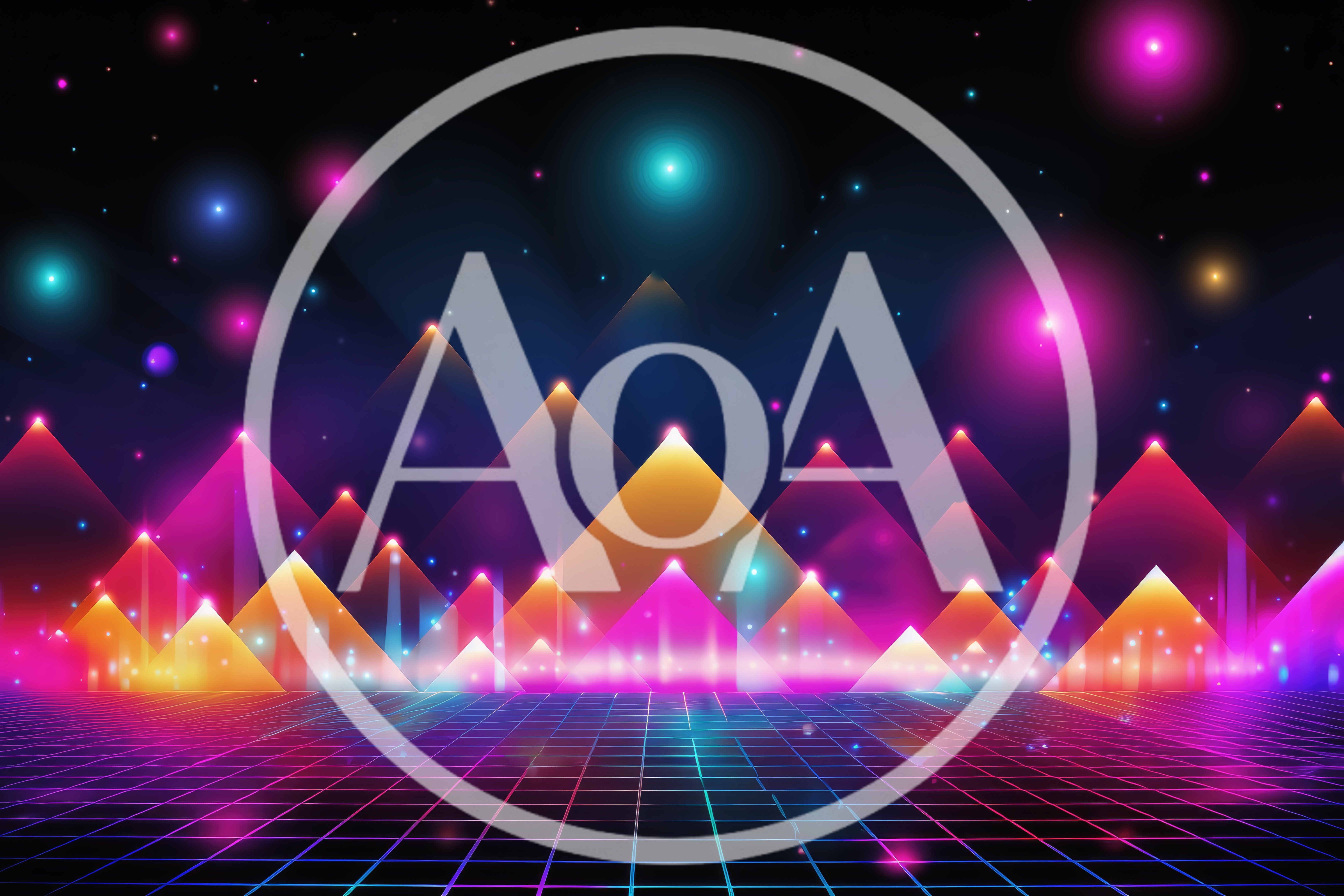Retro Synthwave Landscape With Glowing Neon Pyramids