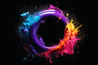 Abstract Purple Ring With Vibrant Paint Splashes