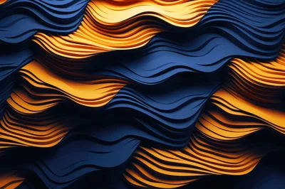 Abstract 3D Wavy Layers in Blue and Gold