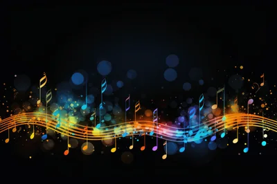 Abstract Musical Notes With Glowing Light Waves