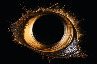 Golden Liquid Vortex Splash On Black Background