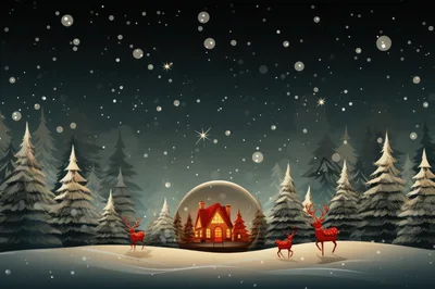 Christmas Snow Globe With Reindeer In Snowy Forest