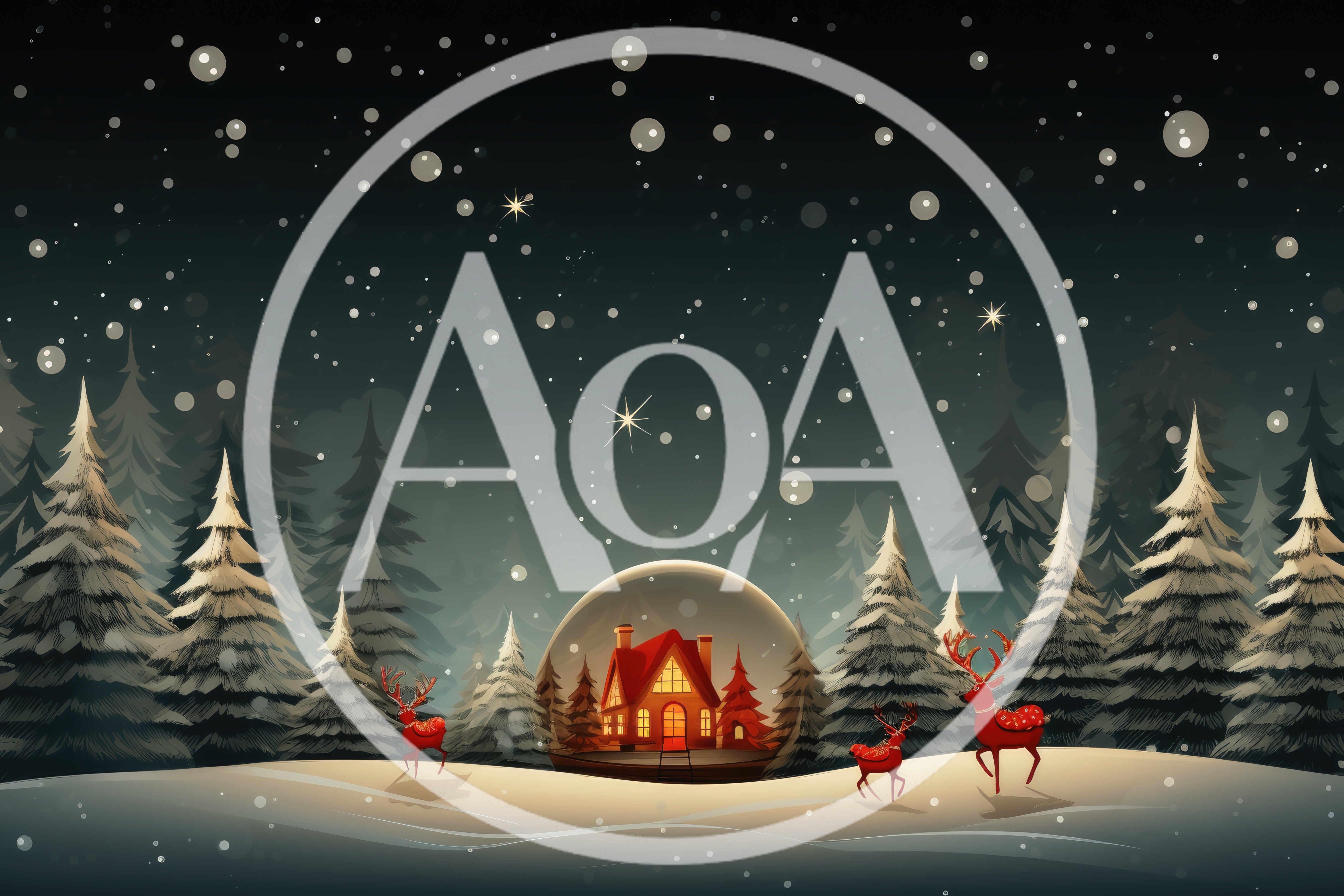Christmas Snow Globe With Reindeer In Snowy Forest