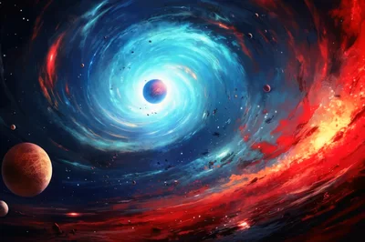 Cosmic Vortex With Planets In Deep Space