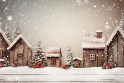 Miniature Wooden Christmas Village Scene With Snow